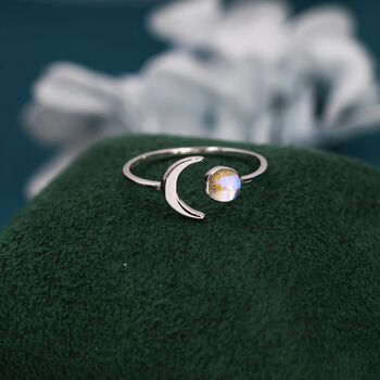 Sterling Silver Moonstone Moon Stacking Ring, 2 of 12