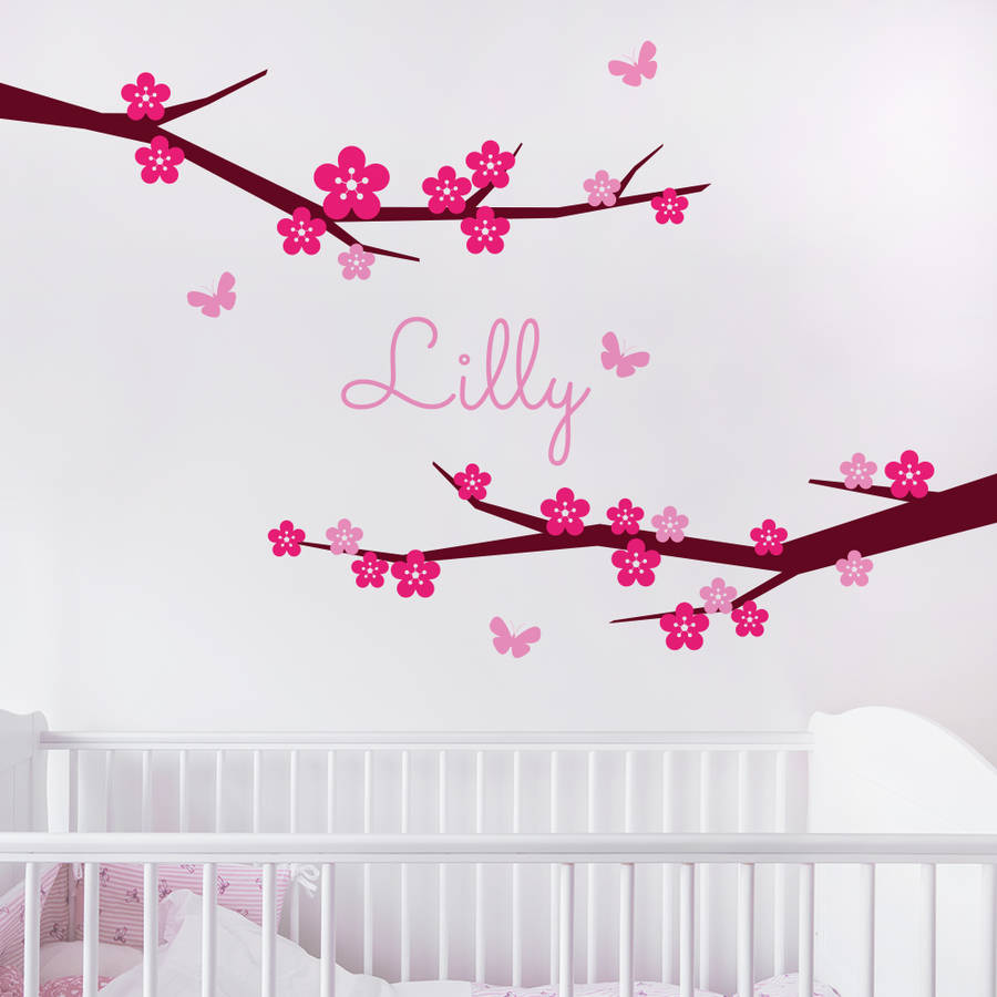 Cherry Blossom Tree And Name Wall Decal Sticker By Sir Face Graphics