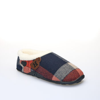 Todd Navy And Orange Check Mens Slippers Indoor/Garden Shoes, 3 of 10