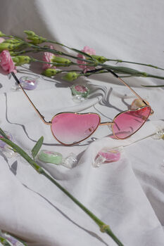 Coral Pink Tint Metal Frame Heart Shaped Sunglasses, 3 of 6