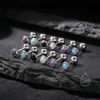 3mm Black Opal Screw Back Earrings In Sterling Silver, 7 of 11