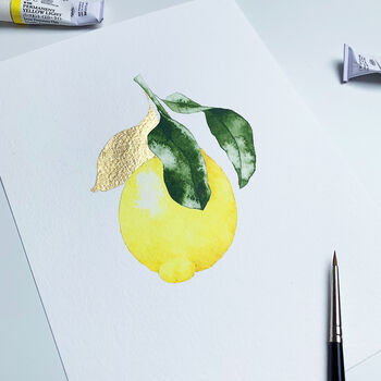 Amalfi Lemon Gold Leaf Watercolour Print, 3 of 5