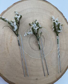 White Dried Flower Hair Pins, 4 of 7