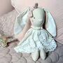 Linen Bunny Rabbit Soft Toy Doll With Ivory Broderie Dress, thumbnail 1 of 4