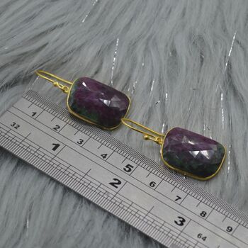 Ruby Zoisite Earrings: Gold Plated Silver, Anyolite, Teardrop Or Rectangular Dangle Drop, 6 of 12