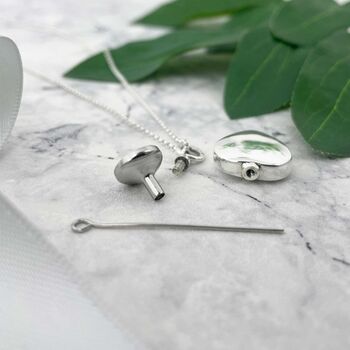 Personalised Sterling Silver Engraved Heart Cremation Ashes Urn Necklace, 10 of 12