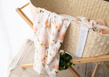 Peach Poppy Floral Cotton Muslin Swaddle Blanket, 3 of 4