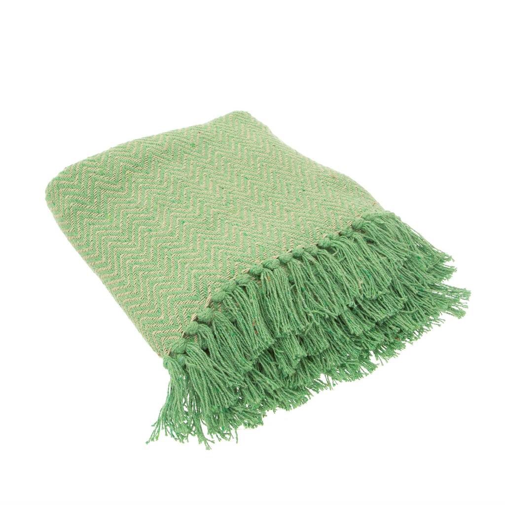 Green Herringbone Blanket Throw By Lola & Alice