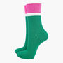 Glitter Mid Calf Ribbed Cotton Boot Socks Contrast Cuff Green Pink, thumbnail 1 of 3