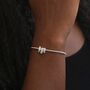 Silver Plated Adjustable Snake Chain Crystal Square Rings Charm Bracelet, thumbnail 4 of 5