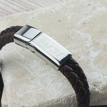 Chestnut Brown Leather Personalised Chrome Bracelet, 7 of 11