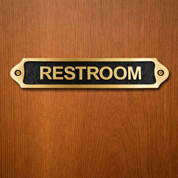 Classic Brass Restroom Door Plaque With Black Finish, 2 of 6