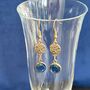 Gold Plated Filigree Disc Blue Sapphire Drop Earrings, thumbnail 1 of 4