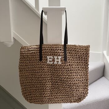 Personalised Dark Straw Tote Beach Bag, 2 of 3
