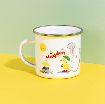 Personalised Children’s Rainy Day Puddle Ducks Enamel Mug, 2 of 4