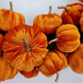 Golden Orange Autumn Velvet Pumpkin Wreath, 4 of 6