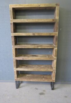 Industrial Reclaimed Steel Wood Bookcase Shelf Unit 259, 2 of 6