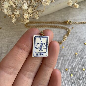 Ceramic Justice Tarot Card Tiny Clay Charm Necklace, 7 of 8