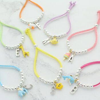 Kids Personalised Enamel Charm Suede Slider Bracelet, 2 of 11