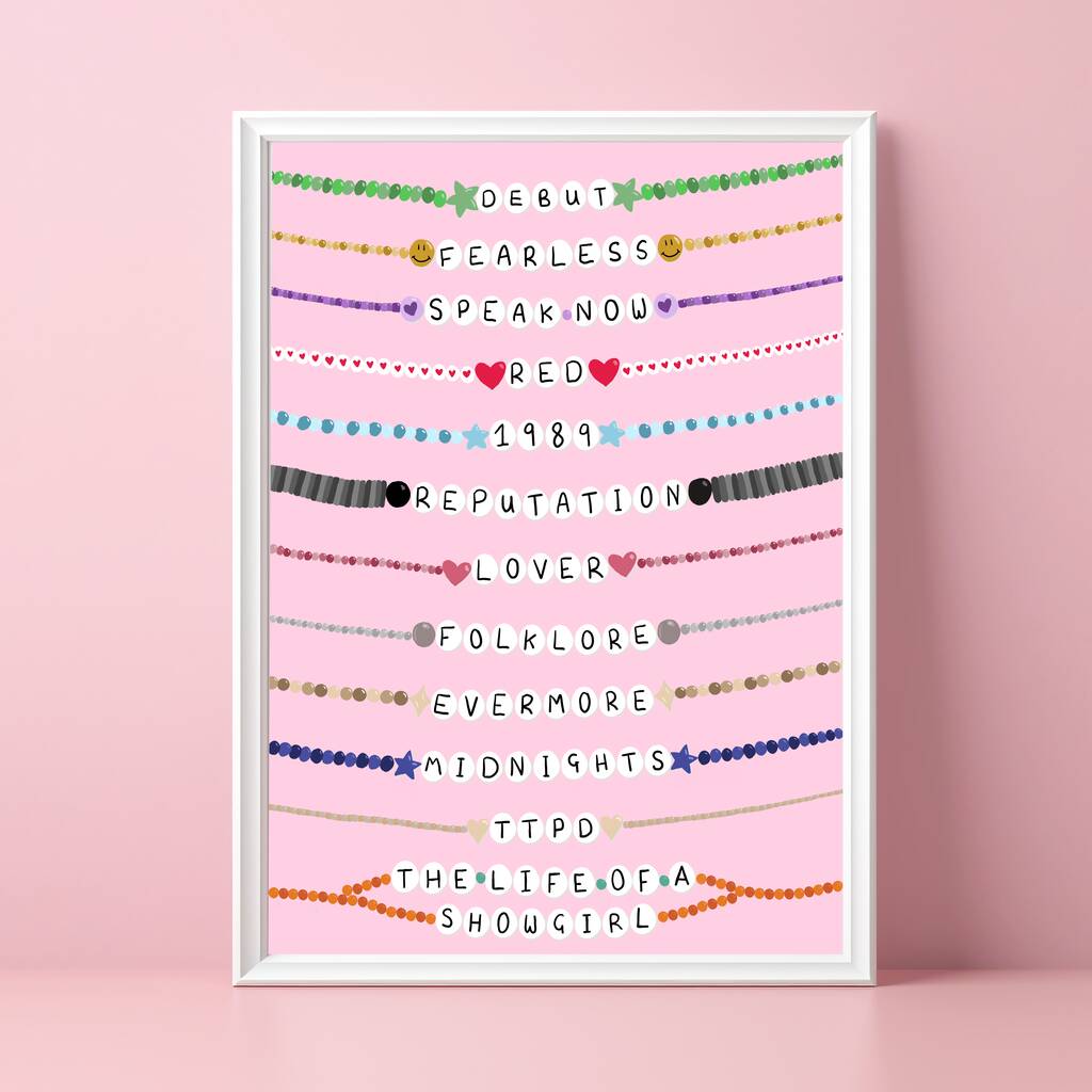 Taylor Swift Album Friendship Bracelet Print Inc Showgirl, 1 of 5