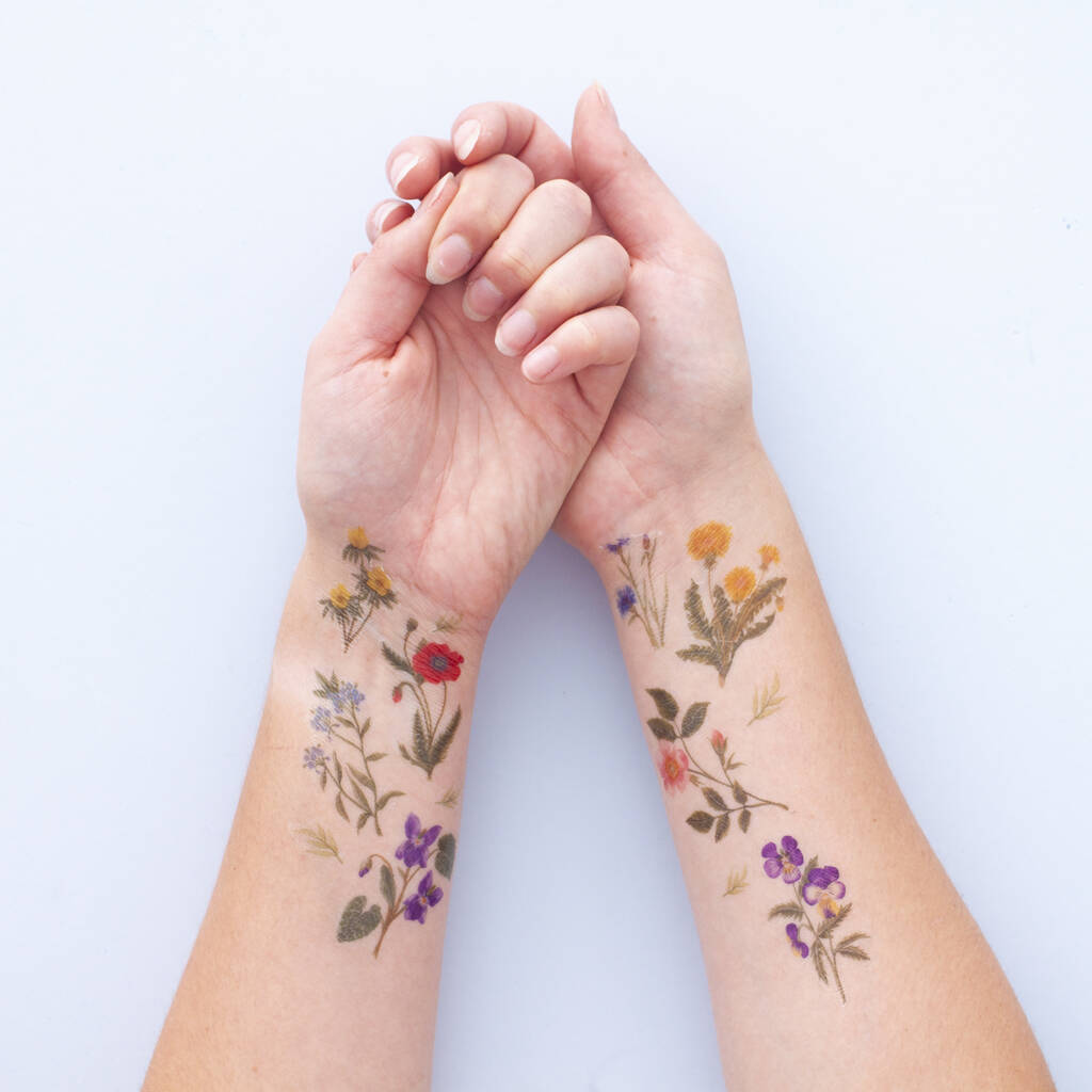 Garden Flower Temporary Tattoo Pack By Little Paisley Designs