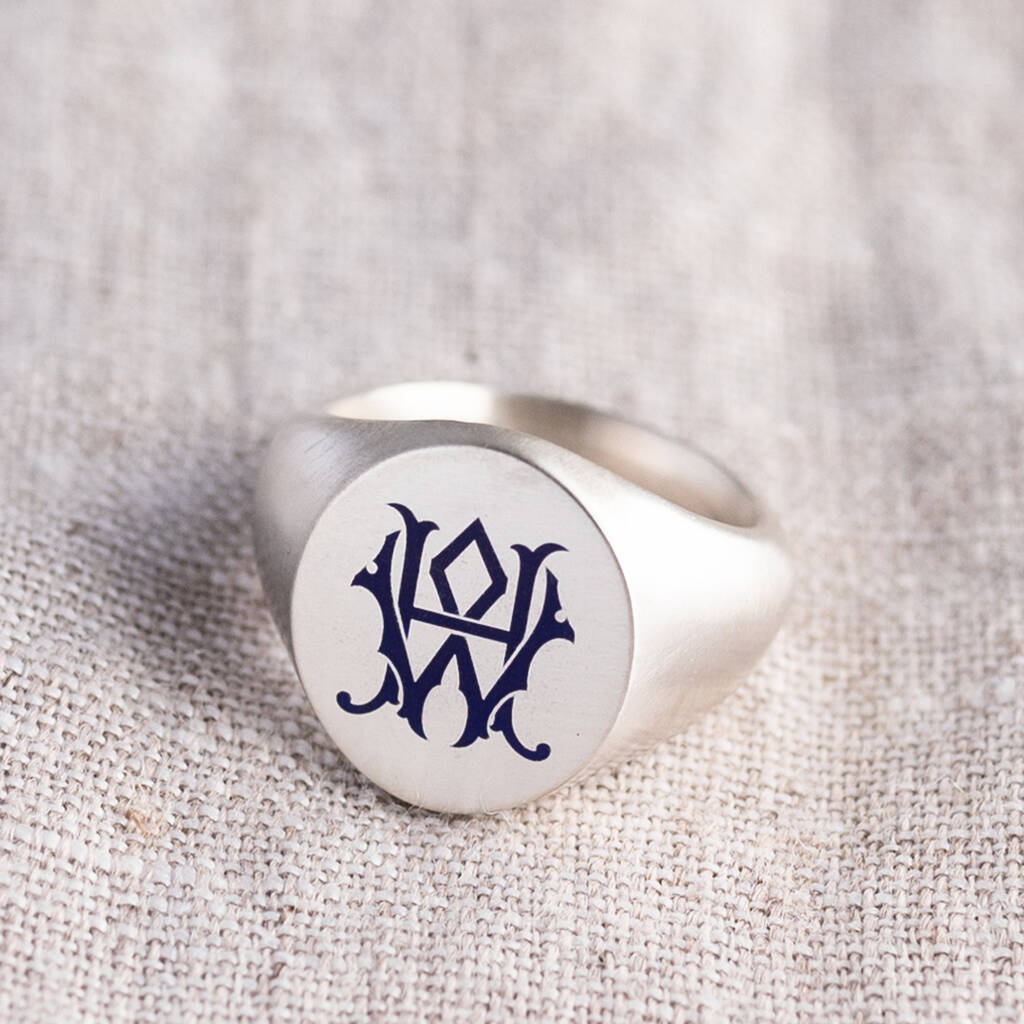 Heavyweight Silver And Enamel Initials Ring By Sally Clay