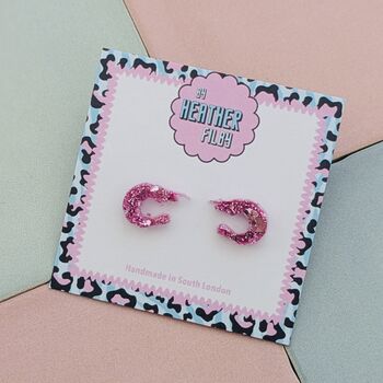 Pink Glitter Shrimp Resin Stud Earrings, 2 of 4