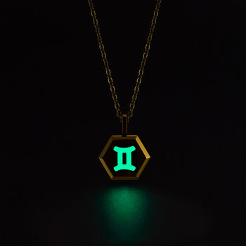 Gemini Zodiac Glowing Pendant Necklace With Uv Keyring Torch, 5 of 12