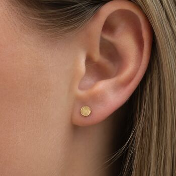 5mm Gold Plated Sterling Silver Textured Disc Stud Earrings, 2 of 7