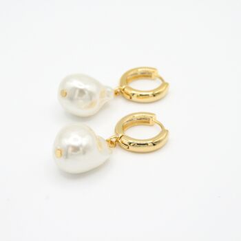 Large Pearl Hoop Earrings In Gold, 2 of 6