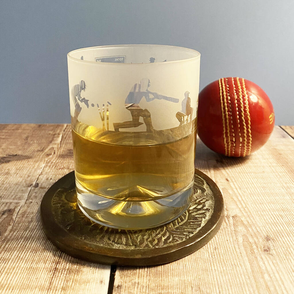 Cricket Batsmen Etched Glass Tumbler, 1 of 7