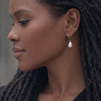 Sterling Silver White Freshwater Pearl Drop Earrings – 8mm, 2 of 6