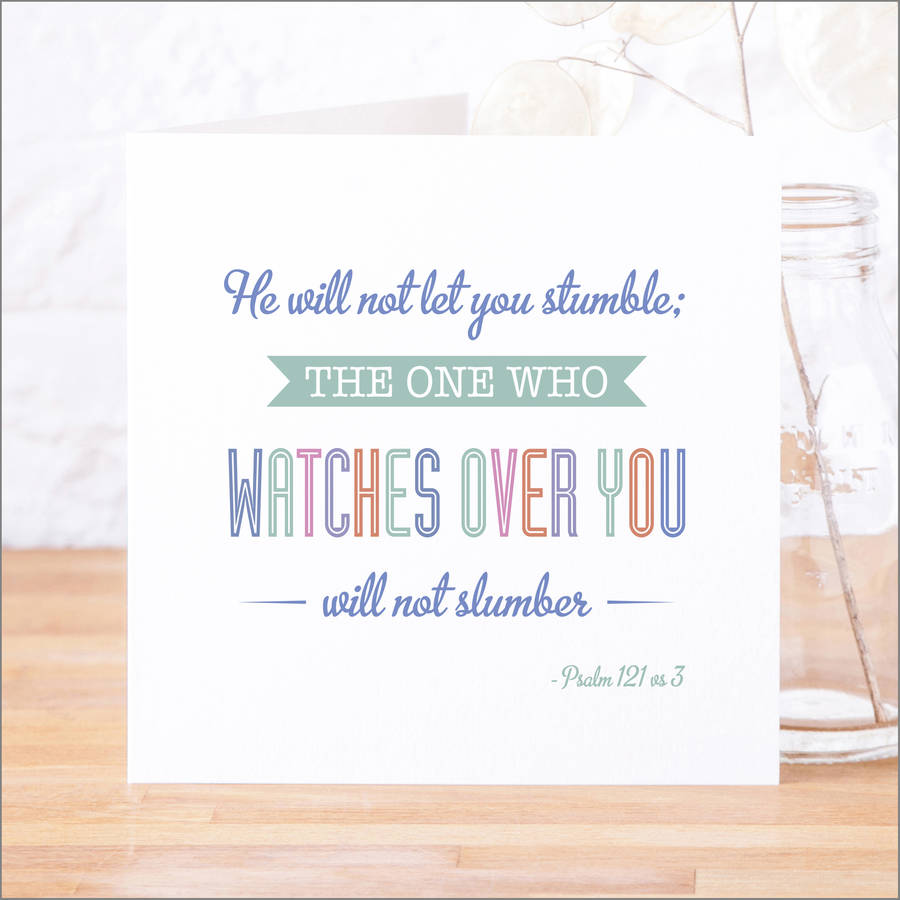 'He Will Not Slumber' Contemporary Bible Verse Card, 1 of 4