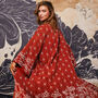 Asanoha And Peony Terracotta Embroidered Long Kimono, thumbnail 1 of 12