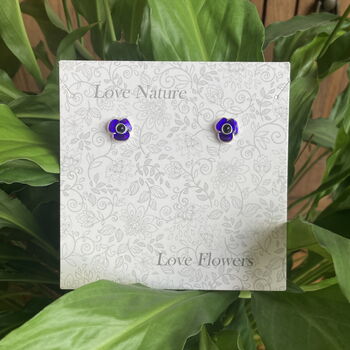 Poppy Purple Flower Stud Earrings, 3 of 4