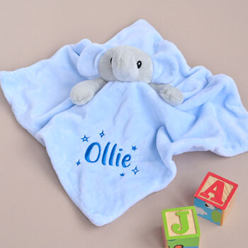 Personalised Blue Elephant Comforter Baby Boy Gift, 5 of 7