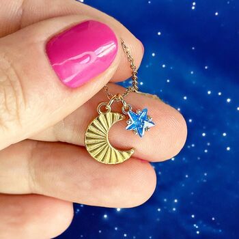 Moon And Birthstone Star Charm Necklace, 3 of 8