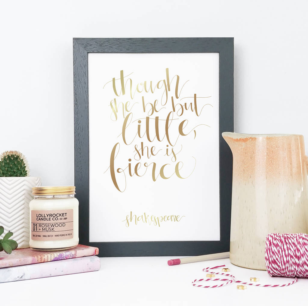 Foil Calligraphy 'Little But Fierce' Baby Girl Print, 1 of 3