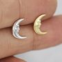 Cute Moon Face Stud Earrings In Sterling Silver, thumbnail 6 of 10