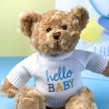 Keeleco Recycled Dougie Gift Bear 'Hello Baby' Blue, 2 of 4