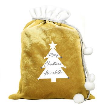 Personalised Christmas Tree Luxury Pom Pom Gold Sack, 2 of 3