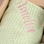 Personalised Sage Green Knitted Blanket, Booties And Monkey Gift Box, thumbnail 8 of 11