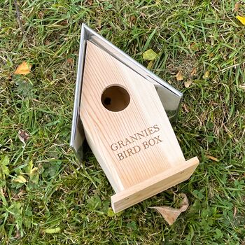 Personalised Wooden Bird House With Metal Roof, 3 of 4