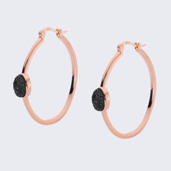 18k Rose Gold Plated Black Druzy Crystal Hoops, 2 of 3