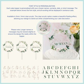 Personalised Floral Wreath Wedding Names And Date Cake Topper, 4 of 4
