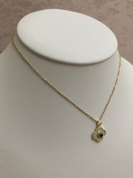 18 K Gold Plated Emerald Gold Clover Charm Necklace, 2 of 8