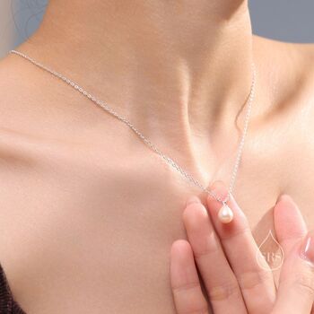 Natural Droplet Pearl Necklace In Sterling Silver, 2 of 12