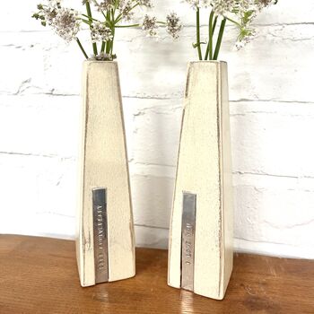 Two Personalised Wooden Vases With Aluminium Message, 3 of 8