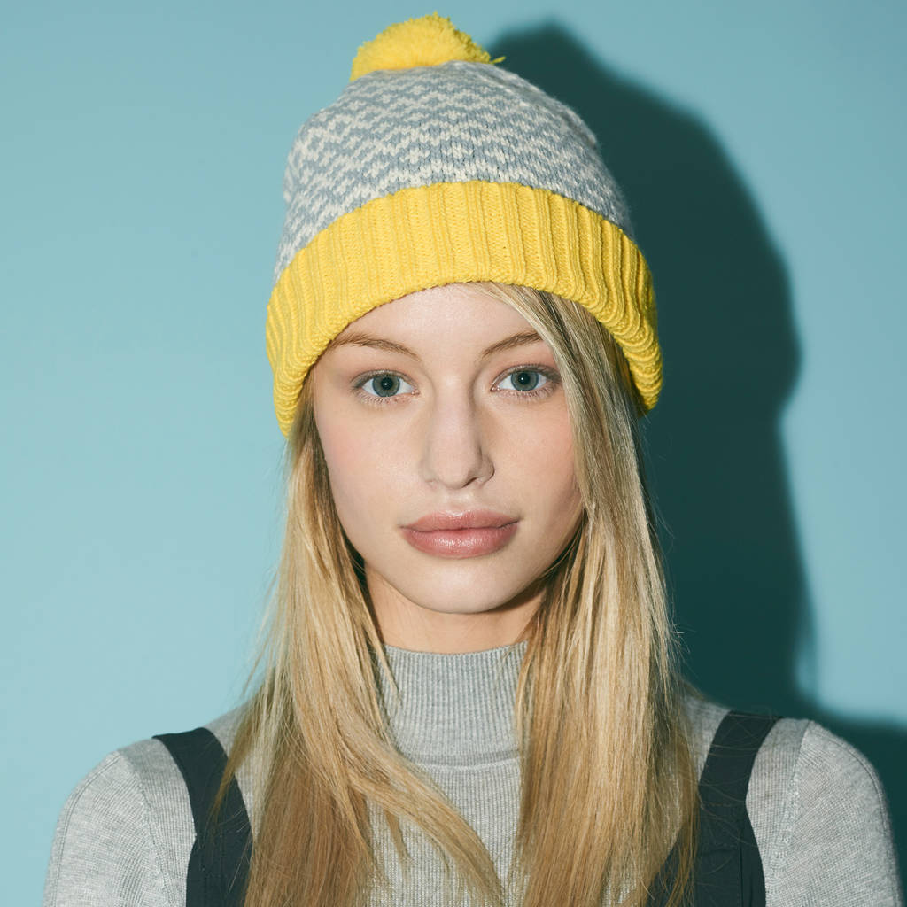 Yellow Graphic Pompom Beanie By Miss Pompom By Lowie ...