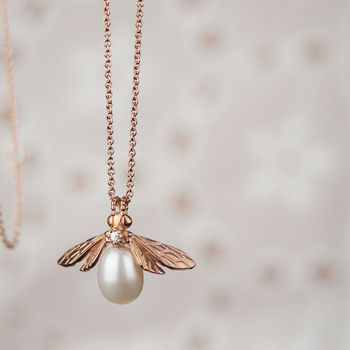 Rose Gold Pearl Bee Pendant, 5 of 6